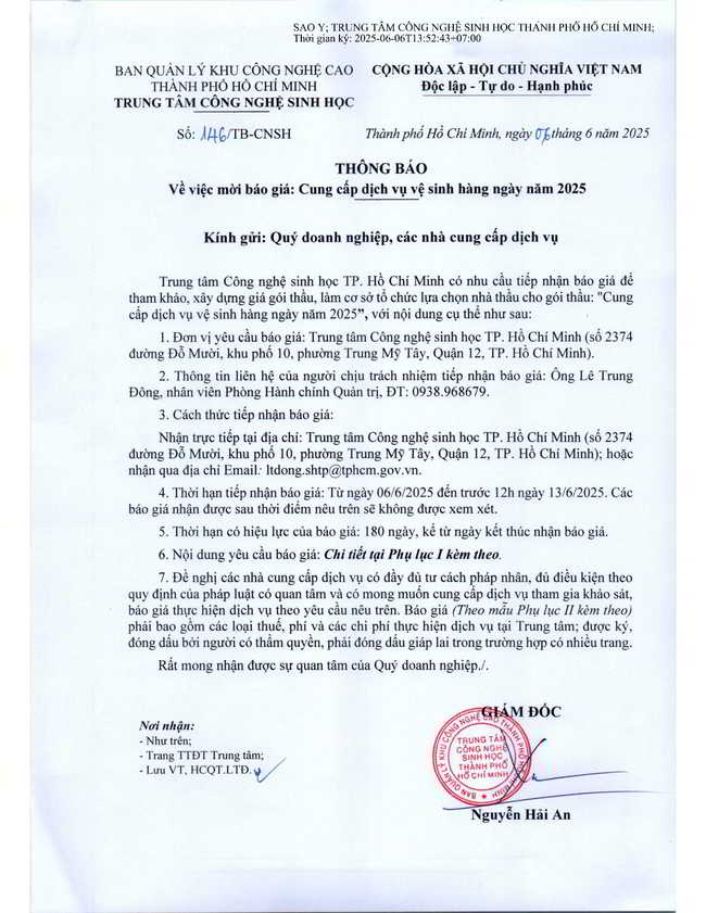 146 TB CNSH, Bao gia DV ve sinh hang ngay 2025 signed